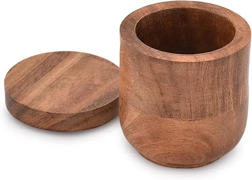 Vista 2 de NIRMAN Joyeros de madera de acacia, cajas de joyería para anillos de boda para aniversario, compromiso, boda, Navidad (3 x 3 x 3.5 pulgadas)