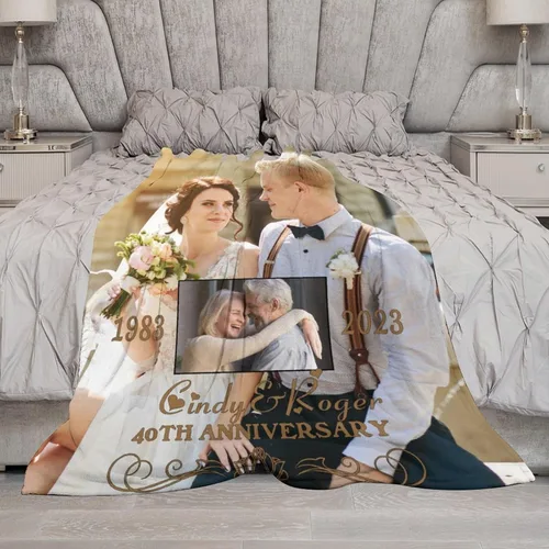Vista 6 de Manta de aniversario de boda personalizada, regalos para él, esposa, marido, manta de fotos personalizada con nombre y fecha, regalo de matrimonio
