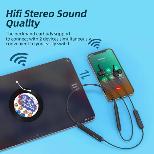 Vista 6 de MORMOQUE Auriculares Bluetooth G5 con banda para el cuello, con micrófono inalámbrico, auriculares de graves profundos de alta fidelidad