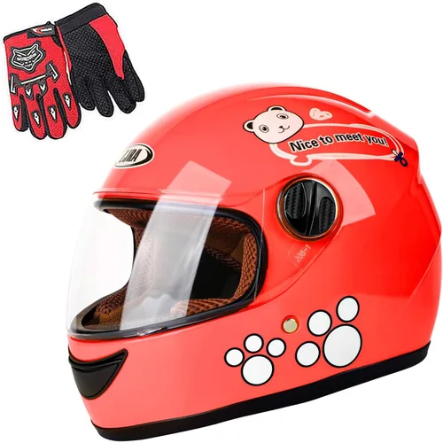 Vista 8 de Casco de motocicleta para niños con diseño de panda y guantes de carreras, certificación DOT