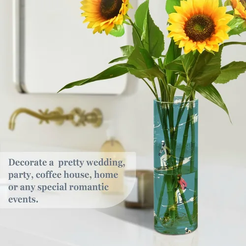 Vista 4 de Skiing Teal Plastic Cylinder Vase 11.8 x 3.9 Inch decorative Tall Vases Unbreakable Dining Room Entryway Library jarron para centro de mesa Decor