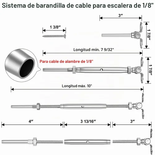 Vista 3 de BLIKA 10 pares de kit de barandilla de cable de 1/8" con hardware de toggle de swage y tensor de palanca, kit de barandilla de cable de acero