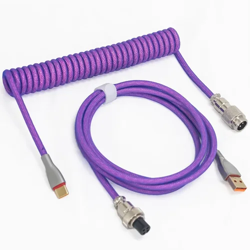Vista 9 de Cables de teclado trenzados de 1.5 m en espiral tipo C a USB A con conector de aviador desmontable. Para teclado de juegos/tableta (arcoíris)