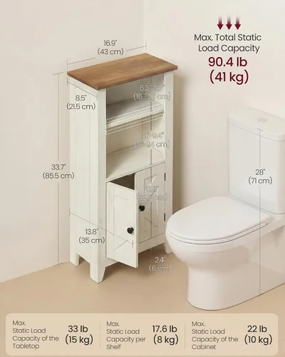 Vista 2 de VASAGLE LIRY Collection - Storage Cabinet, Farmhouse Floor Cabinet, Freestanding Storage Organizer for Bathroom Kitchen Entryway, Adjustable Shelf