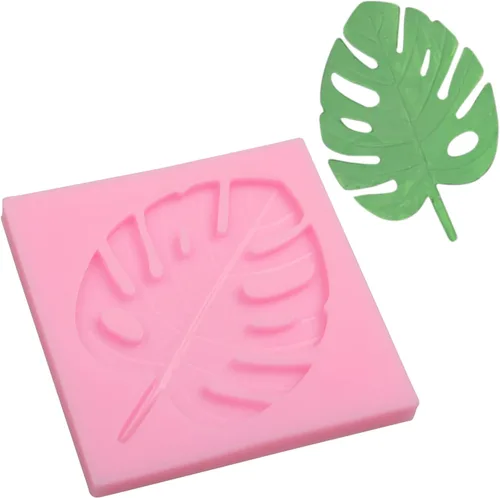 Vista 9 de Moldes de silicona para fondant de chocolate de dinosaurio, 4 piezas, hojas tropicales de dinosaurio, hojas de Monstera, molde de silicona