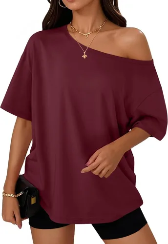 Vista 15 de Trendy Queen Camisetas de verano de gran tamaño con hombros descubiertos Negro