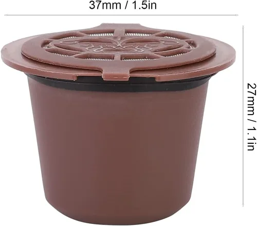 Vista 5 de 3 cápsulas de café reutilizables con filtro de cápsulas recargables para uso doméstico, color marrón, compatible con máquinas estándar