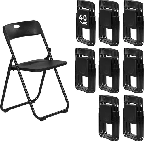 Vista 11 de Paquete de 6 sillas plegables de plástico negro, silla plegable Nuevo Negro
