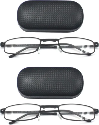 Vista 6 de Gafas de lectura plegables de metal rectangulares compactas con estuche de cuero para hombres y mujeres