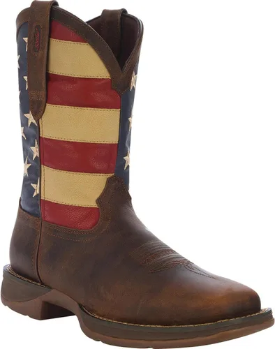 Vista 10 de Durango Botas patrióticas de tira para hombre, estilo occidental con bandera Marrón
