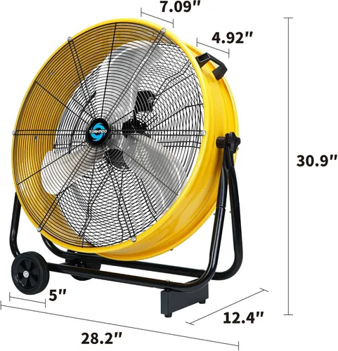 Vista 2 de Tornado - Ventilador de tambor metálico de 24" de alta velocidad, 7700 CFM, 3 velocidades, resistente para uso industrial y comercial, motor de 1/3