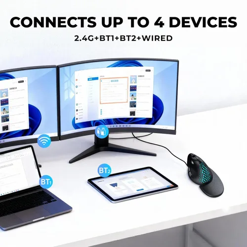 Vista 10 de DELUX Seeker Mouse ergonómico inalámbrico, mouse vertical con pantalla OLED, 6 botones y función de rueda de pulgar, clic silencioso, hasta 7200