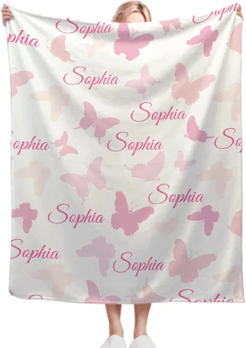 Vista 28 de Manta personalizada con nombre de mariposa, regalos personalizados para adultos, manta personalizada para hombres y mujeres, manta de franela