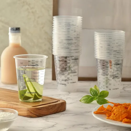 Vista 5 de Little Cook - 40 tazas medidoras para mezclar, desechables de resina de plástico transparente de 8 onzas con 40 palitos de madera para mezclar