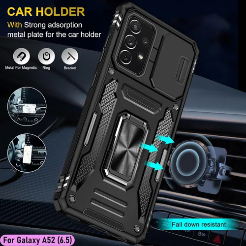 Vista 8 de Funda resistente para Samsung Galaxy A52 (5G), protector de parachoques de goma de doble capa de grado militar con protector de cámara deslizante