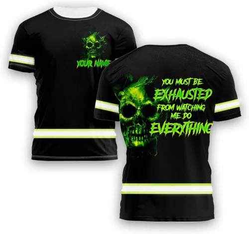 Vista 8 de Maddly Polo de alta visibilidad con diseño de calavera y bandera de Estados Unidos, ropa de trabajo patriótica con nombre personalizado