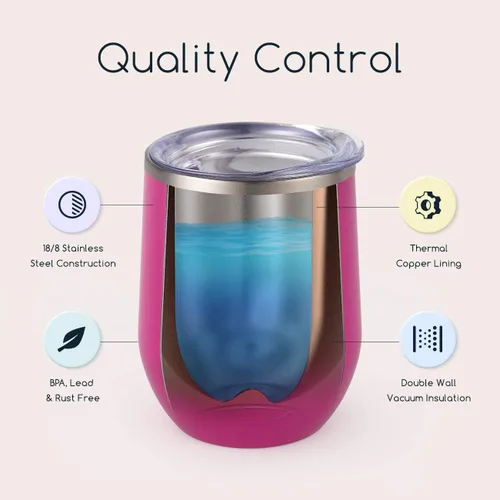 Vista 3 de Vaso de vino Maars Bev sin soporte de con paredes dobles aislantes al vacío de acero inoxidable de 12 onzas, Fucsia