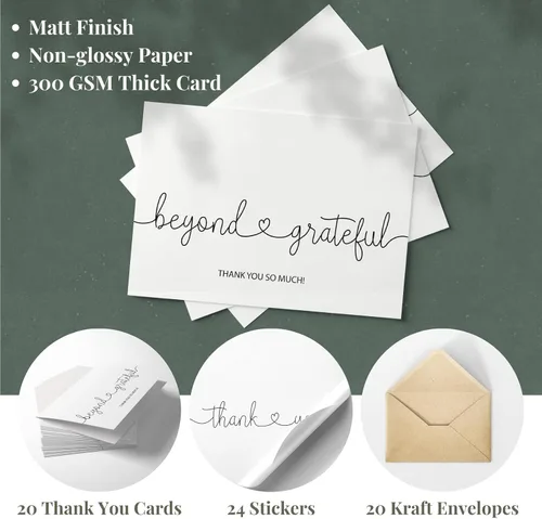 Vista 2 de Tarjetas de agradecimiento Beyond Grateful - Paquete a granel de 20 con sobres Kraft y pegatinas, 4 x 6 pulgadas de aspecto profesional, adecuadas