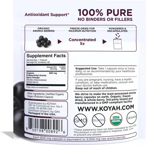 Vista 2 de KOYAH - Cápsulas orgánicas de Aronia, liofilizadas: 60 Cápsulas