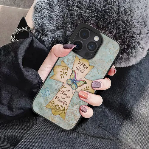 Vista 3 de with God All Things are Possible Butterfly Christian Cross Funda para iPhone 16 15 14 13 12 11 Pro Max Galaxy S25 S24 S23 S22 FE Ultra Plus Note 20