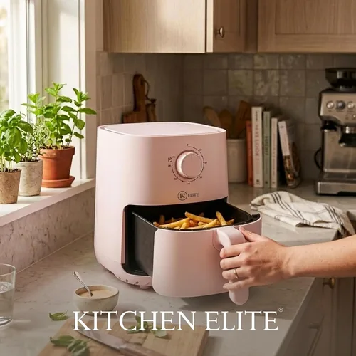 Vista 8 de Kitchen Elite Freidora de aire mecánica con temporizador de perilla manual Rosa
