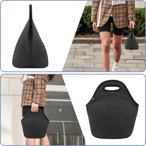 Vista 5 de LOVAC Lonchera de neopreno para hombres, bolsa de almuerzo aislada, duradera e impermeable, reutilizable, suave y ligera (negro)