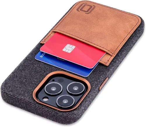 Vista 16 de Dockem Funda de tela para iPhone 13 con placa de metal integrada para montaje magnético, cartera de piel auténtica cosida con 2 ranuras para tarjeta