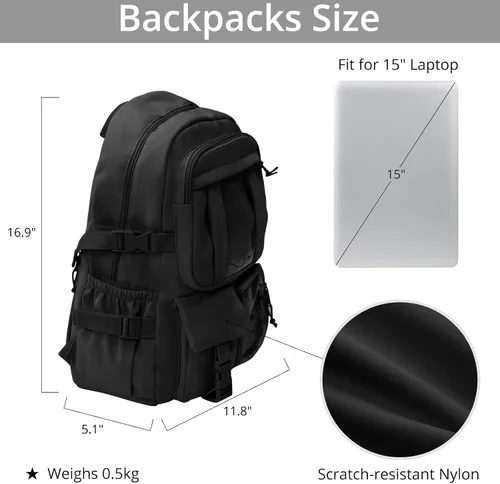 Vista 5 de AoMoon Mochila kawaii preciosa mochila pastel para adolescentes y niñas, estética, para estudiantes, con pin Kawaii y accesorios lindos, Negro C