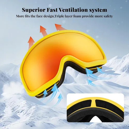 Vista 5 de Gafas de esquí OTG, 100% Protección UV, Antiempañamiento, Lentes polarizadas para esquí y snowboard para hombres, mujeres y adultos