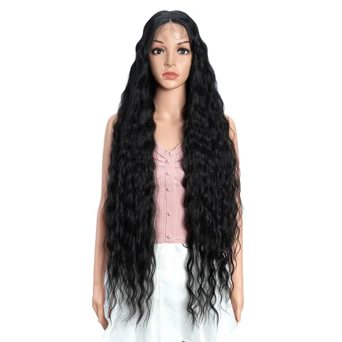 Vista 8 de Joedir - Peluca de 30 pulgadas de largo con encaje frontal, cabello ondulado profundo, parte superior, cabello natural superior con abuelitos
