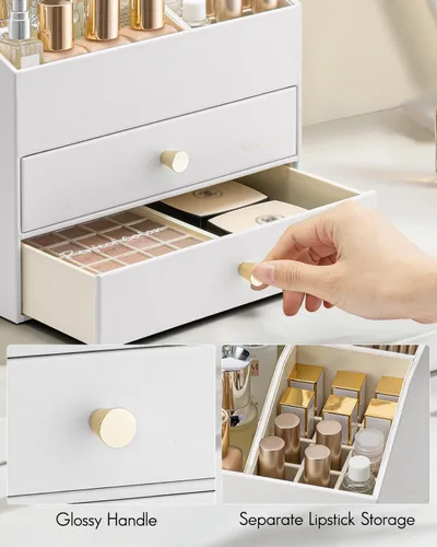 Vista 5 de VLANDO Organizador de maquillaje de 3 capas con 2 cajones grandes para A. Blanco