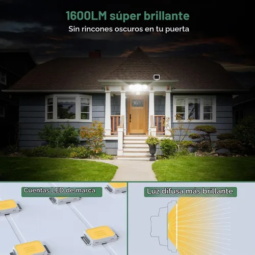 Vista 3 de GLORIOUS-LITE - Luz de seguridad solar para exteriores, luz LED solar de 1600LM con sensor de movimiento y 3 cabezales ajustables, 5500K Blanco