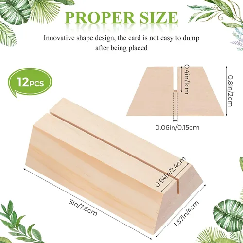 Vista 4 de Marsui - 12 soportes para tarjetas de madera de 3 x 1.57 pulgadas, trapezoidal, soporte para números de mesa, soporte para tarjetas