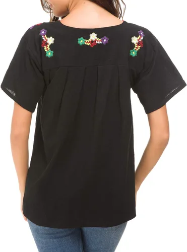 Vista 6 de YZXDORWJ - Cómoda blusa mexicana bordada de verano y sin mangas para mujer