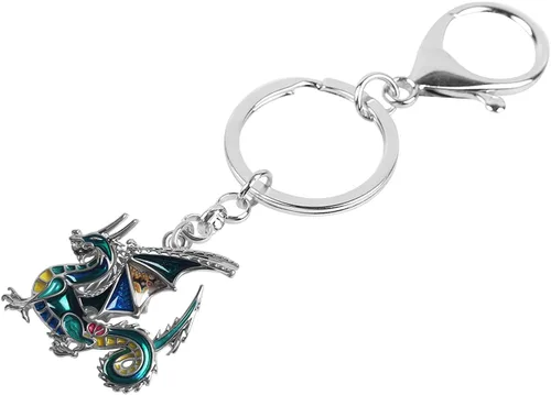 Vista 3 de BONSNY Llaveros de metal esmaltado novedoso de dragón de fantasía de dinosaurio para mujer, regalo de coche, monedero, anillos, encantos, símbolo