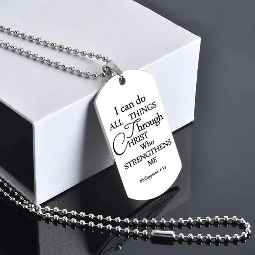 Vista 3 de HOFOYA Collar con colgante de cruz con cita inspiradora de la Biblia de Phil 4:13 Fútbol, Béisbol, Baloncesto, Fútbol, Voleibol, Collar de joyería