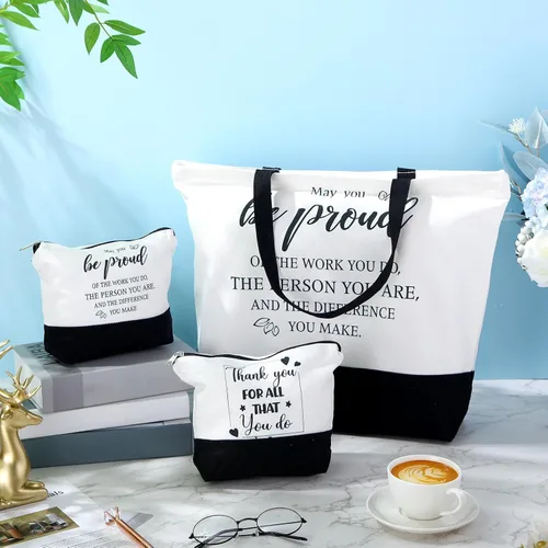 Vista 19 de Silkfly 32 piezas inspiradoras bolsa de lona con cremallera reutilizable motivacional bolsa de maquillaje conjunto para mujeres, amigas compañeras