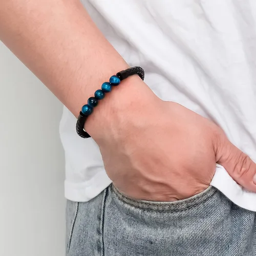 Vista 7 de Ckysee Pulsera de protección de 7 chakras pulsera de Lava Project Rock Lokai pulsera curativa de equilibrio de cuero genuino con cierre magnético