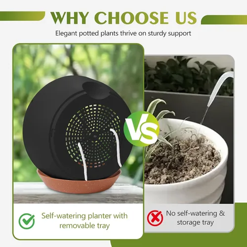 Vista 4 de GARDIFE Macetas colgantes para plantas de interior y exterior, juego de 2 macetas colgantes de riego automático con agujeros de drenaje y bandeja