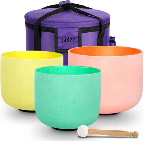 Vista 5 de Leize Chakra Tuned - Juego de 7 cuencos de cristal de cuarzo de 6 a 12 pulgadas con fundas de transporte resistentes y mazos de cuenco para cantar