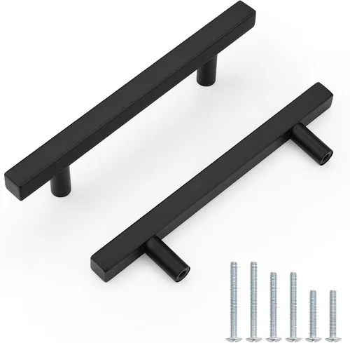 Vista 12 de Probrico Paquete de 5 manijas de gabinete, color negro, 2-1/2 pulgadas (2.520 in), barra cuadrada en T, manijas de gabinete de cocina, tiradores