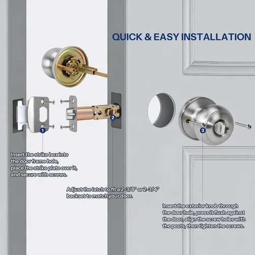 Vista 3 de Pomo de puerta de entrada con llave para entrada, pomo de puerta delantera con cerradura y llave para exterior e interior, lado derecho e izquierdo