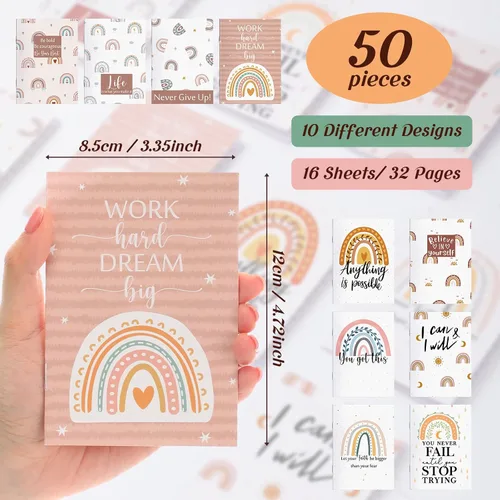 Vista 2 de Colarr 50 mini diarios inspiradores a granel, pequeños blocs de notas inspiradores de arco iris, cuadernos de bolsillo motivacionales, regalos