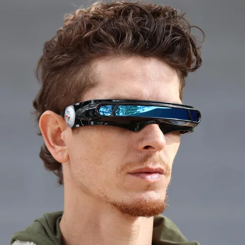 Vista 5 de FLAWLESS EYEWEAR Futurista Space Alien Disfraz Fiesta Cíclope Escudo Espejo de Color Mono Lente Envoltura Gafas de sol 5.787 in