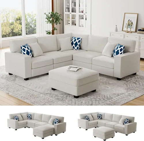 Vista 34 de Legend Vansen - Sofá seccional modular en forma de U con otomano, sofá de esquina reversible moderno para sala de estar (Antracita, 2+3 con otomano)