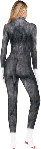 Vista 125 de Disfraz de animal para hombre con estampado de cola grande, overol peludo de elastano para cosplay, fiesta de Halloween
