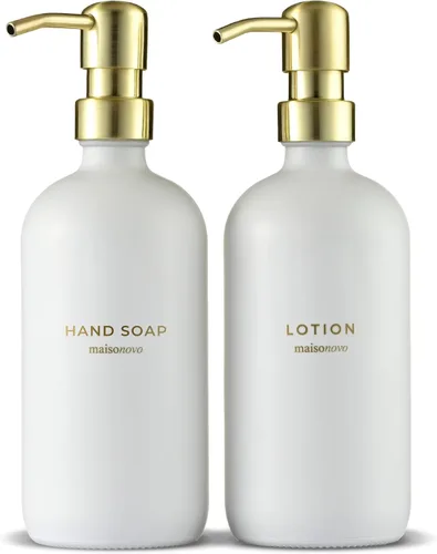 Vista 15 de MaisoNovo Dispensador de jabón de 1 pieza Botellas ámbar de 16.9 oz con bombas de plástico negro