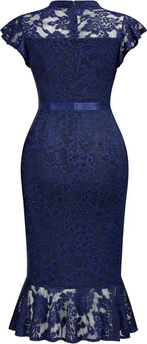 Vista 6 de Miusol Vestido de noche con cuello redondo y encaje floral para mujer