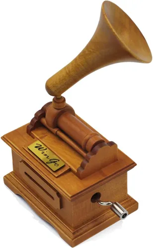 Vista 3 de Caja de música Gramófono de madera Haz tu propia canción con regalo Wingo