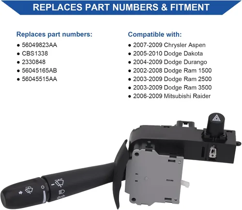 Vista 2 de Obaee Interruptor Multifunción de Señal Giratoria y Limpiaparabrisas Compatible con Camiones Ram 1500 2500 3500 2002-2009, Dakota 2005-2010, Durango
